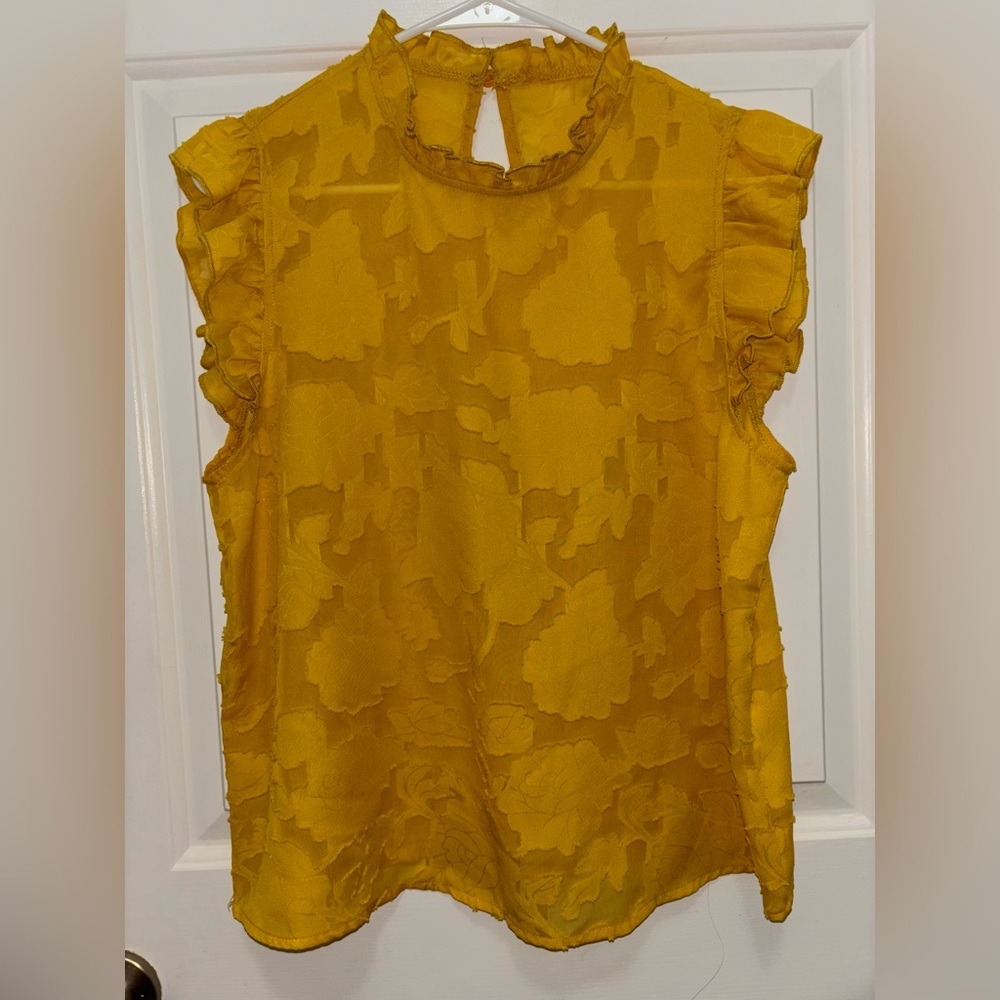 Elegant Mustard Ruffle Sleeve Top